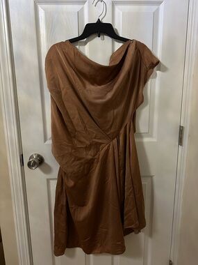 ASOS off shoulder Women's Asymmetric Draped Brown Dress